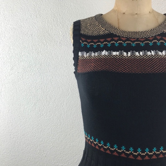 Nanette Lepore l XS Retro Fair Isle Nordic Stretch Knit Fringe Hem Sweater Dress - Picture 3 of 14